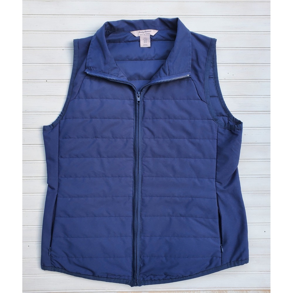 Tommy Bahama Golf & Tennis Navy Blue Quilted Puffer Vest Womens Medium Full Zip